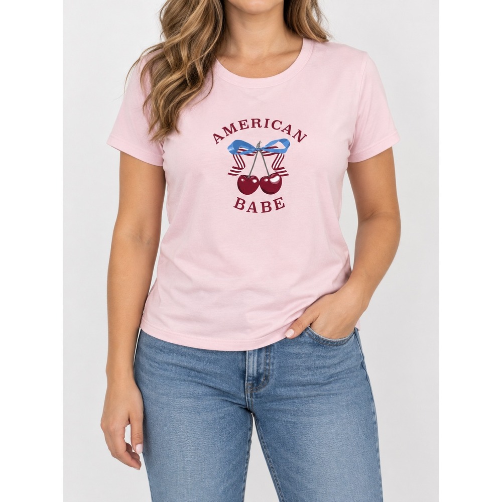 Harper & Ivy American Babe Cherry Graphic Pink Baby Tee XL